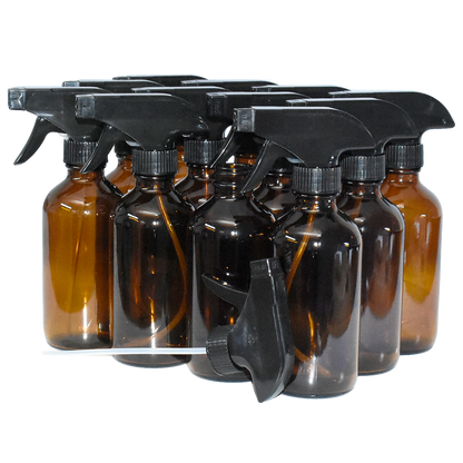 8 oz. Amber Boston Round with Black Trigger Sprayer (28/400) (V23) (V6)