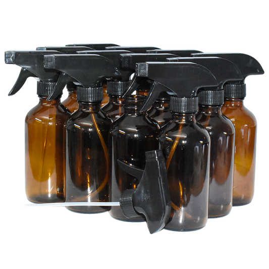 8 oz. Amber Boston Round with Black Trigger Sprayer (28/400) (V23) (V6)