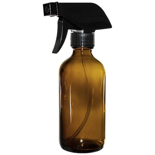 8 oz. Amber Boston Round with Black Trigger Sprayer (28/400) (V5) (V13)