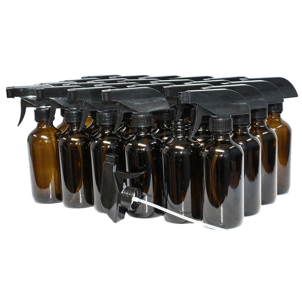 8 oz. Amber Boston Round with Black Trigger Sprayer (28/400) (V5) (V13)