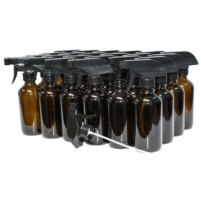 8 oz. Amber Boston Round with Black Trigger Sprayer (28/400) (V5) (V13)