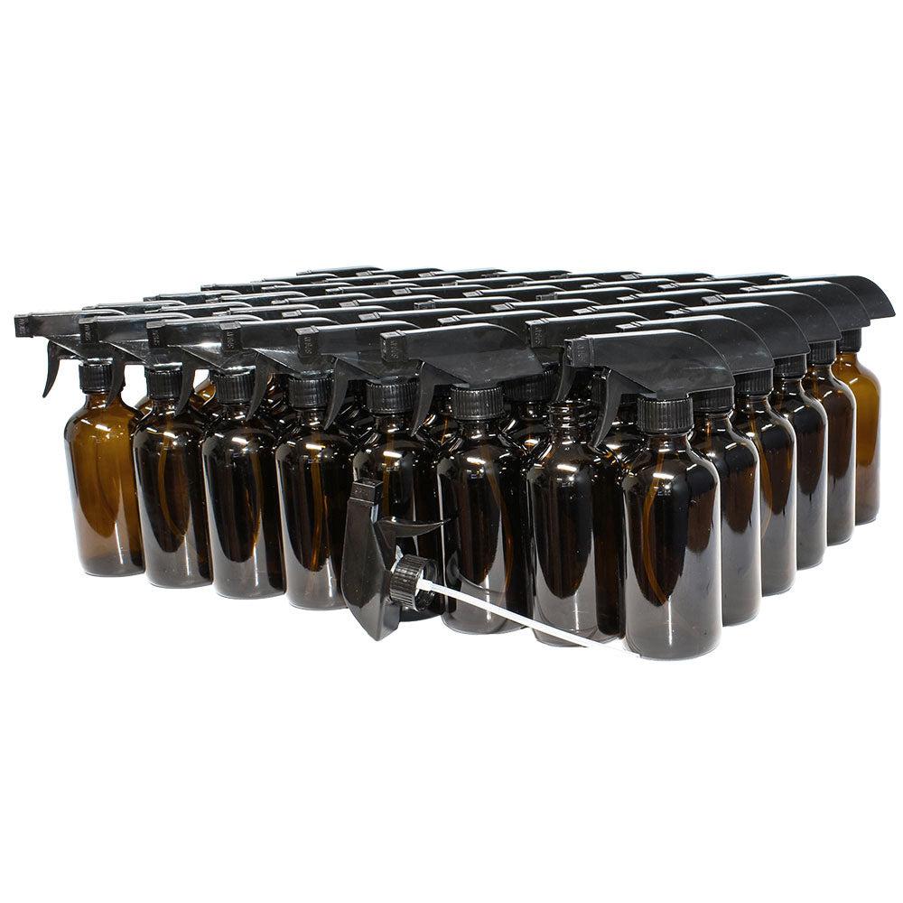 8 oz. Amber Boston Round with Black Trigger Sprayer (28/400) (V5) (V13)