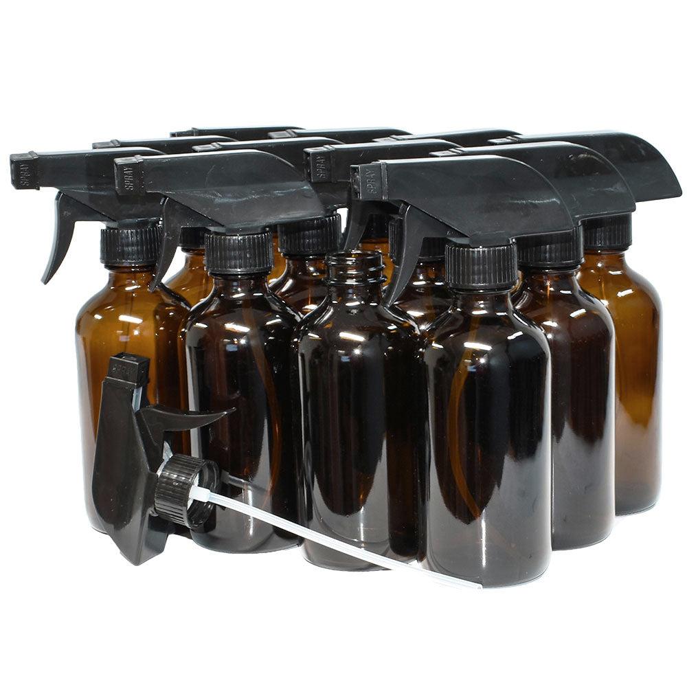 8 oz. Amber Boston Round with Black Trigger Sprayer (28/400) (V5) (V13)