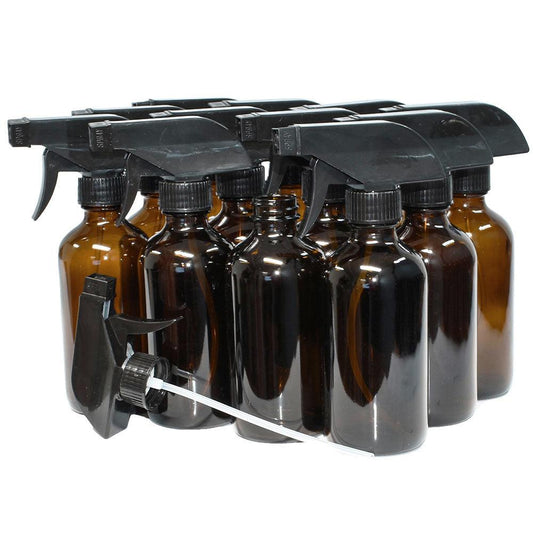 8 oz. Amber Boston Round with Black Trigger Sprayer (28/400) (V5) (V13)