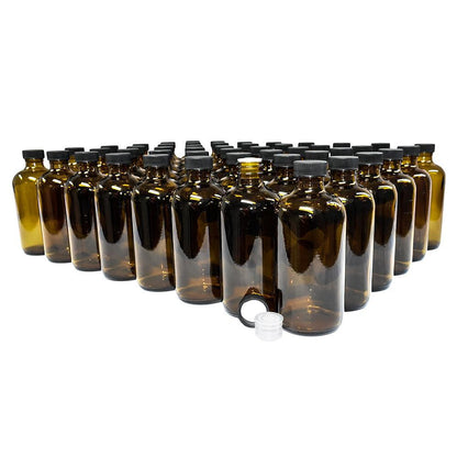 8 oz. Amber Boston Round with Reducer and Black Foam-Lined Cap (24/400) (V4) (V1)