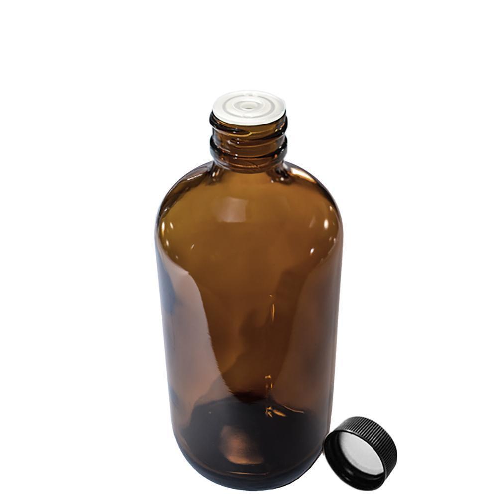 8 oz. Amber Boston Round with Reducer and Black Foam-Lined Cap (24/400) (V4) (V1)