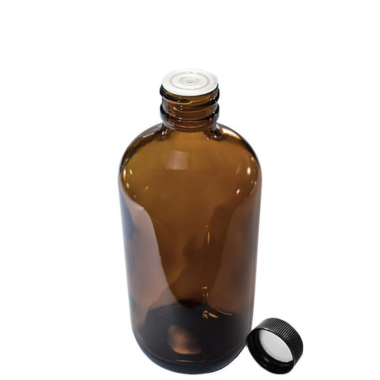 8 oz. Amber Boston Round with Reducer and Black Foam-Lined Cap (24/400) (V4) (V1)