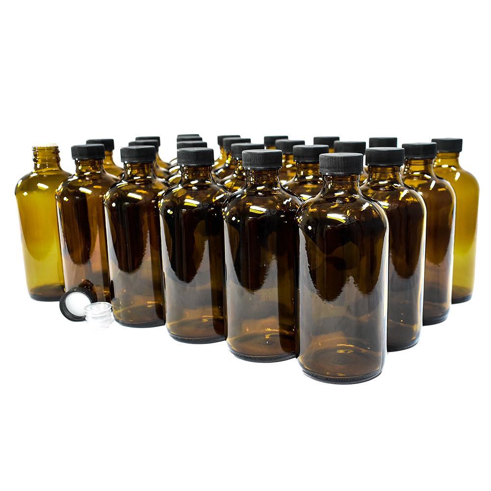 8 oz. Amber Boston Round with Reducer and Black Foam-Lined Cap (24/400) (V4) (V1)
