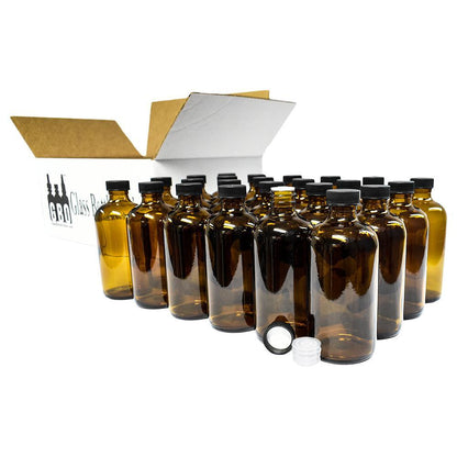 8 oz. Amber Boston Round with Reducer and Black Foam-Lined Cap (24/400) (V4) (V1)