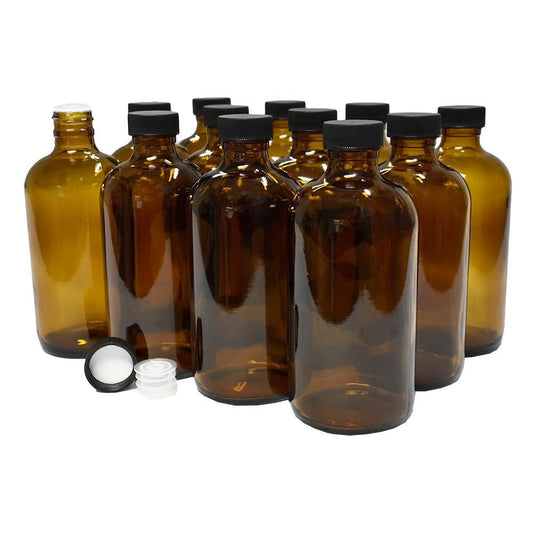 8 oz. Amber Boston Round with Reducer and Black Foam-Lined Cap (24/400) (V4) (V1)