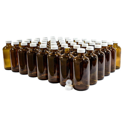 8 oz. Amber Boston Round with Reducer and White Foam-Lined Cap (24/400) (V4) (V1)