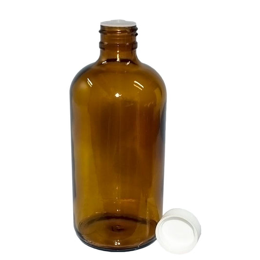 8 oz. Amber Boston Round with Reducer and White Foam-Lined Cap (24/400) (V4) (V1)