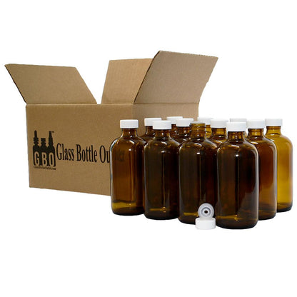 8 oz. Amber Boston Round with Reducer and White Foam-Lined Cap (24/400) (V4) (V1)