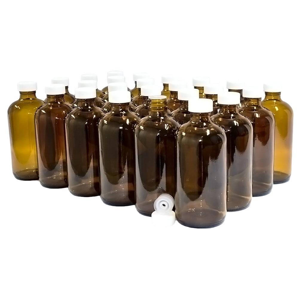 8 oz. Amber Boston Round with Reducer and White Foam-Lined Cap (24/400) (V4) (V1)