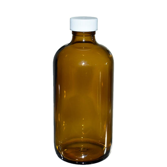 8 oz. Amber Boston Round with White Foam-Lined Cap (24/400) (V4) (V1)