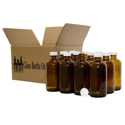 8 oz. Amber Boston Round with White Foam-Lined Cap (24/400) (V4) (V1)