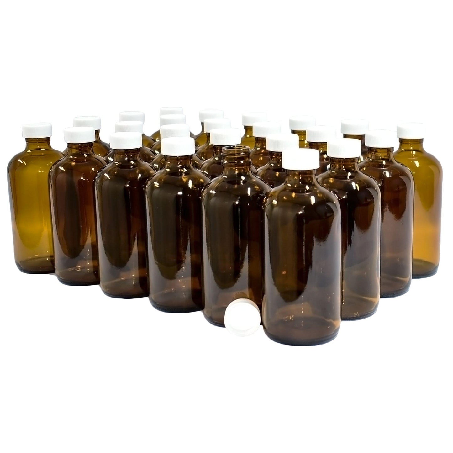 8 oz. Amber Boston Round with White Foam-Lined Cap (24/400) (V4) (V1)
