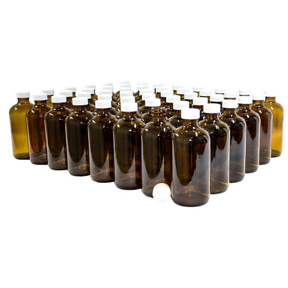 8 oz. Amber Boston Round with White Foam-Lined Cap (24/400) (V4) (V1)