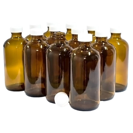 8 oz. Amber Boston Round with White Foam-Lined Cap (24/400) (V4) (V1)