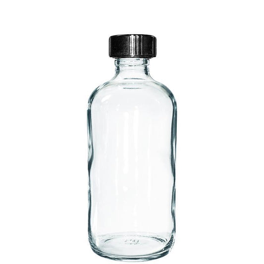 8 oz. Clear Boston Round with Black Poly Cone Cap (24/400) (V4) (V10)