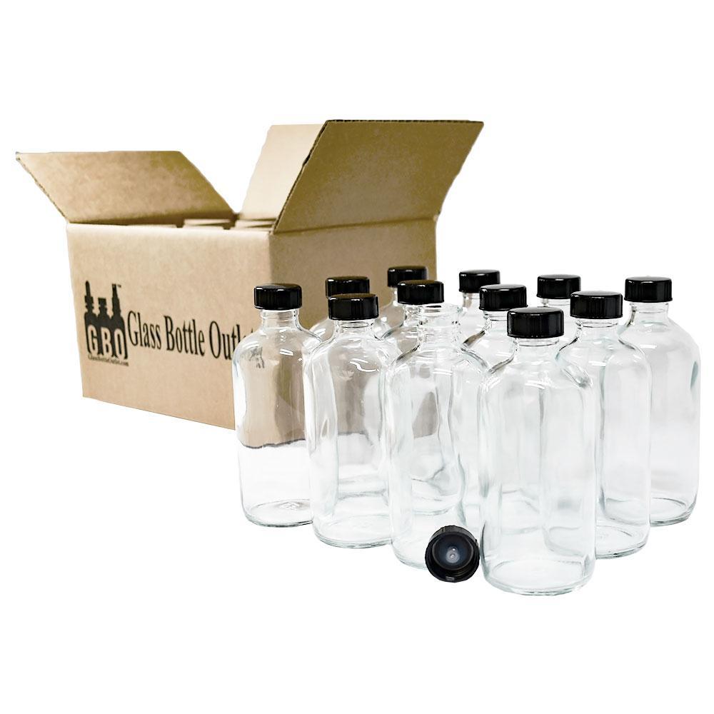 8 oz. Clear Boston Round with Black Poly Cone Cap (24/400) (V4) (V10)