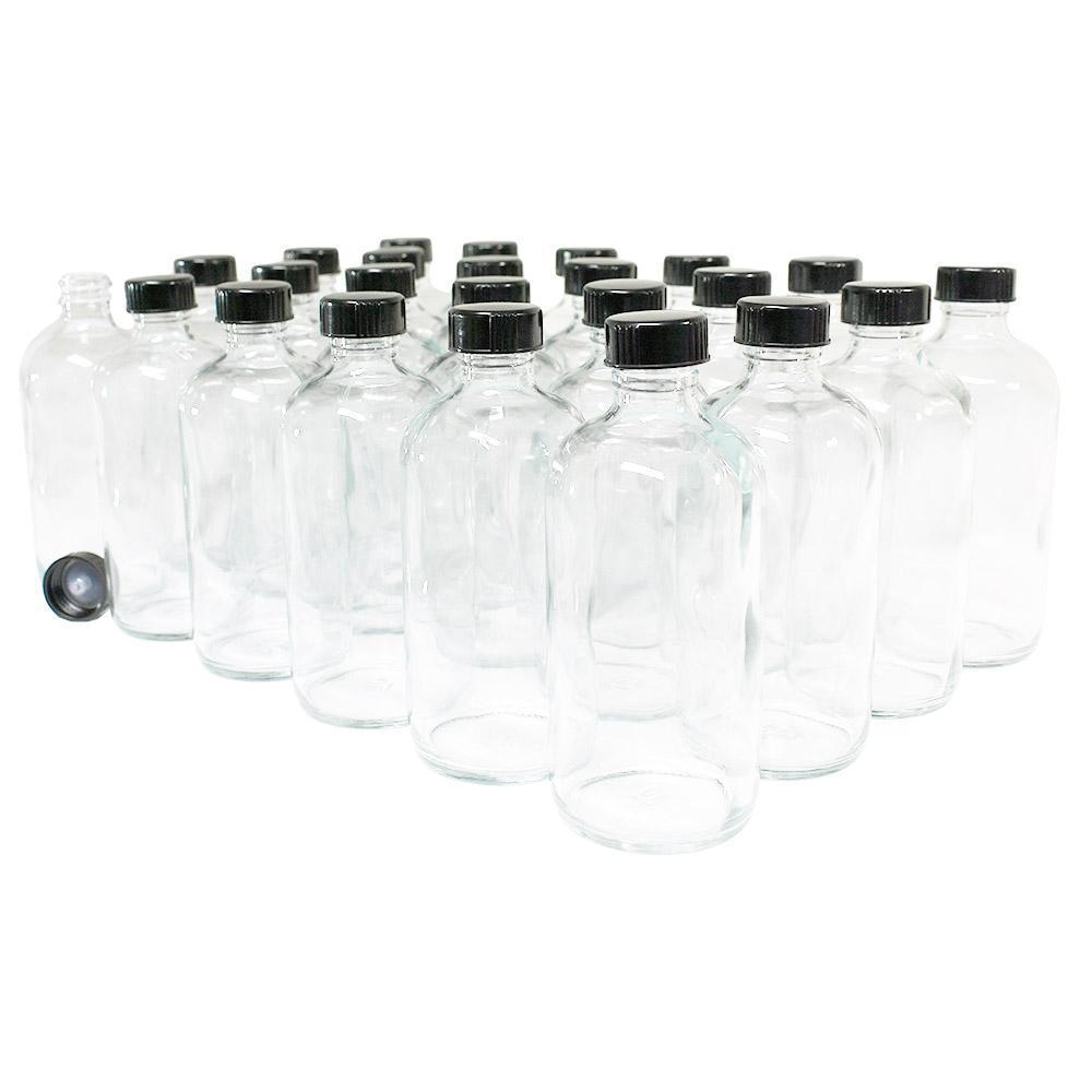 8 oz. Clear Boston Round with Black Poly Cone Cap (24/400) (V4) (V10)
