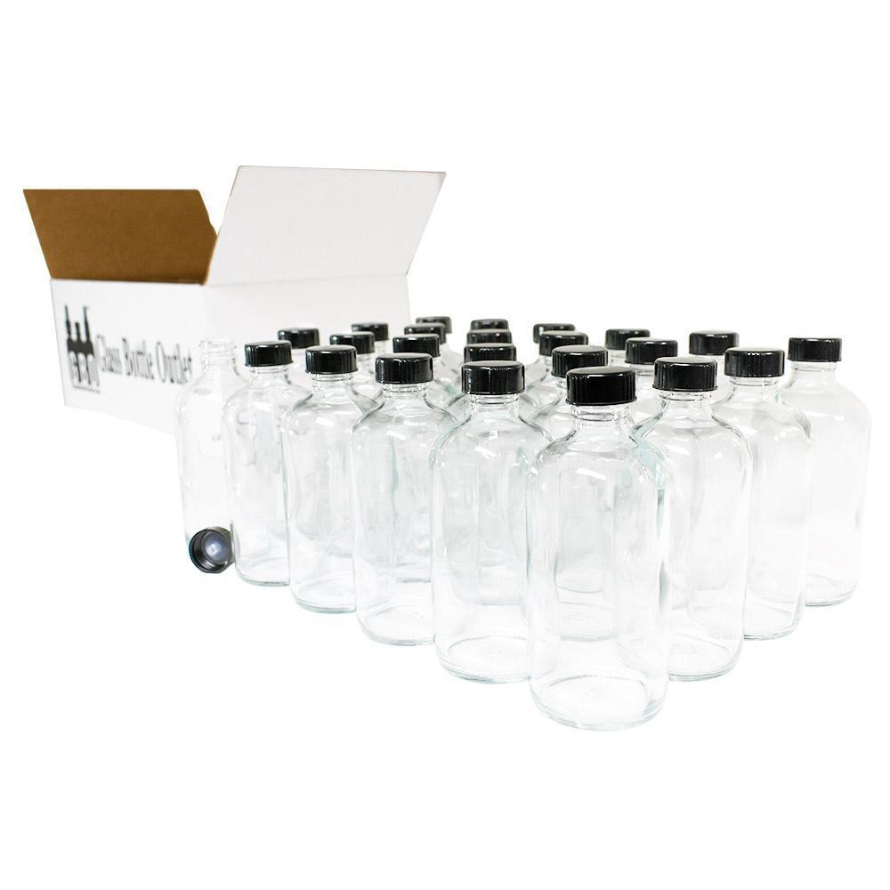 8 oz. Clear Boston Round with Black Poly Cone Cap (24/400) (V4) (V10)