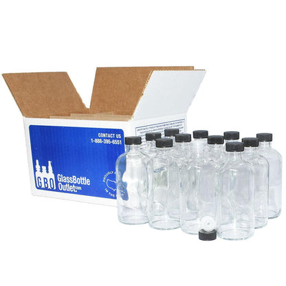8 oz. Clear Boston Round with Reducer and Black Foam-Lined Cap (24/400) (V4) (V1)