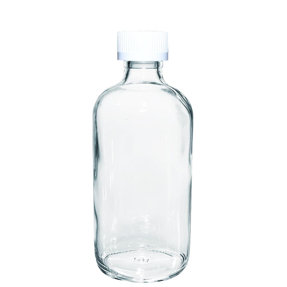 8 oz. Clear Boston Round with White Child-Resistant Cap (24/400) (V4) (V1)