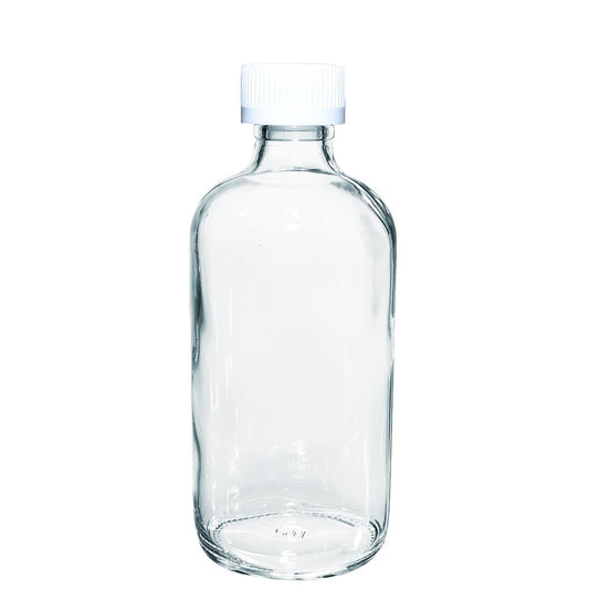 8 oz. Clear Boston Round with White Child-Resistant Cap (24/400) (V4) (V1)