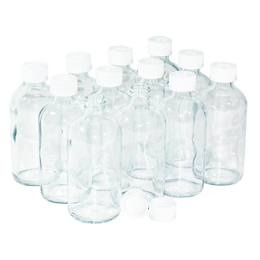 8 oz. Clear Boston Round with White Child-Resistant Cap (24/400) (V4) (V1)