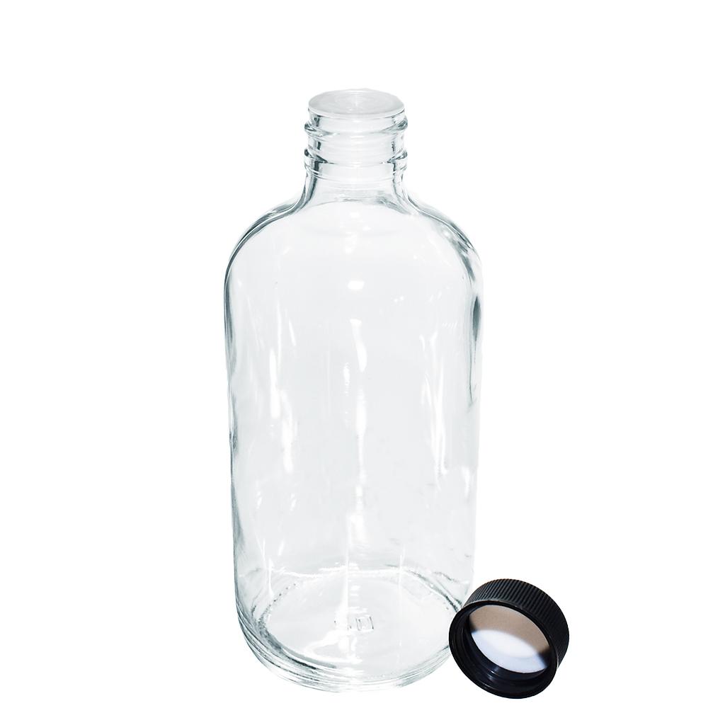8 oz. Clear Boston Round with Reducer and Black Foam-Lined Cap (24/400) (V4) (V1)
