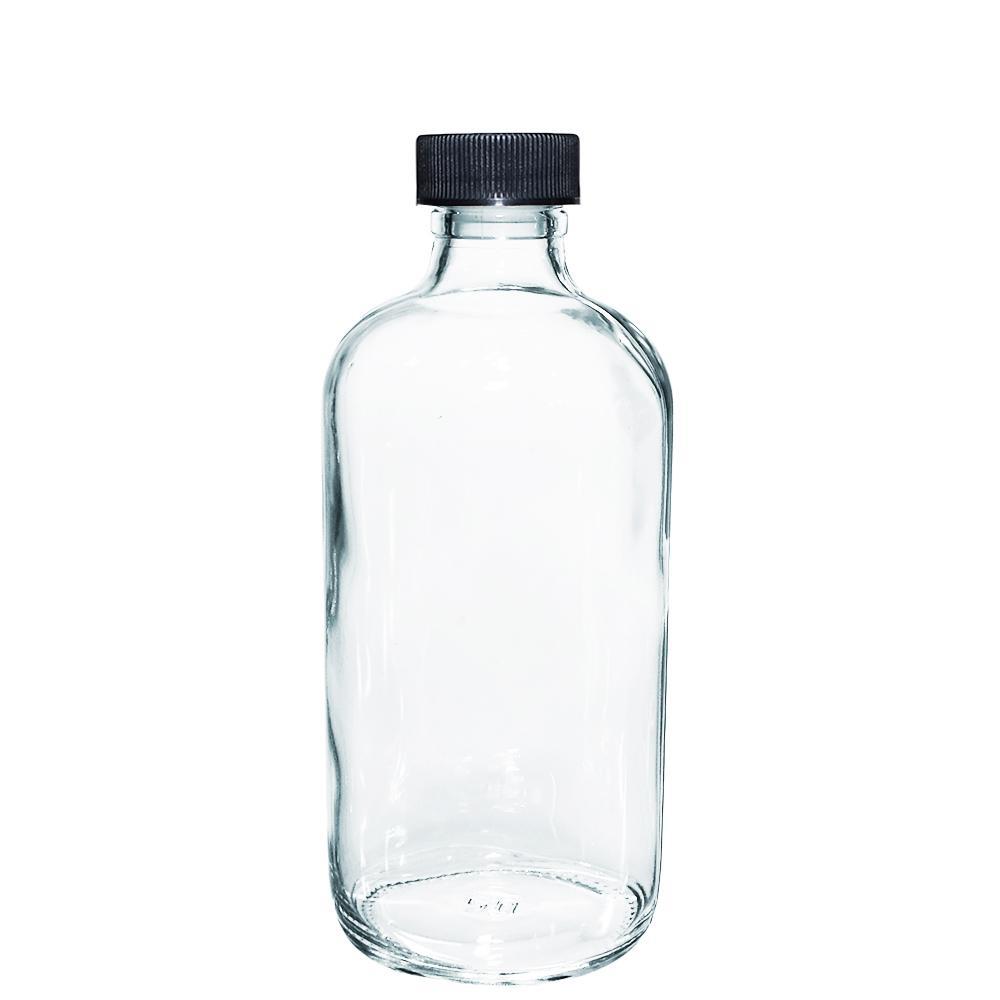 8 oz. Clear Boston Round with Reducer and Black Foam-Lined Cap (24/400) (V4) (V1)