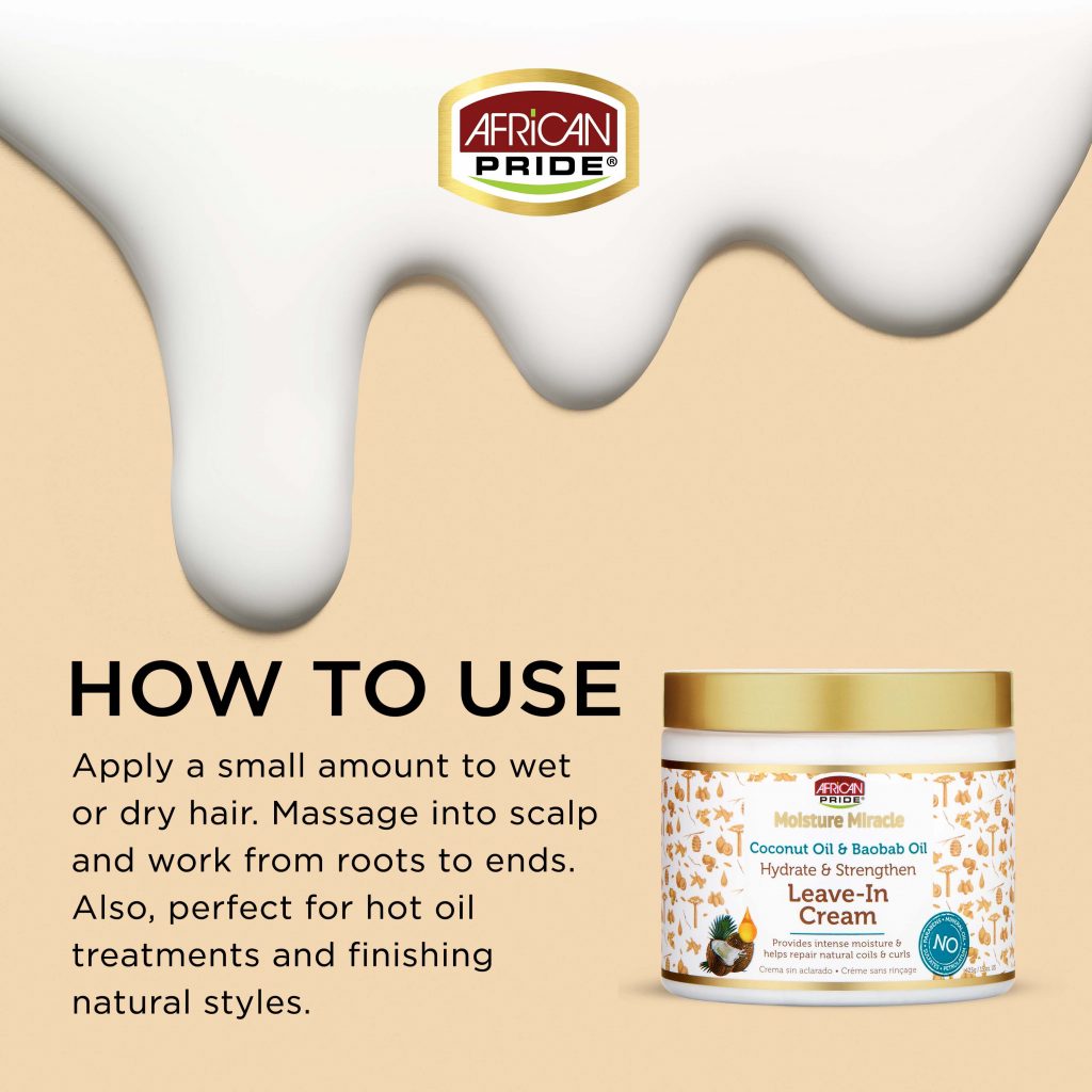 African pride moisture Miracle Coconut Oil & Baobab Oil Leave-In Cream, 15oz