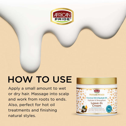 African pride moisture Miracle Coconut Oil & Baobab Oil Leave-In Cream, 15oz