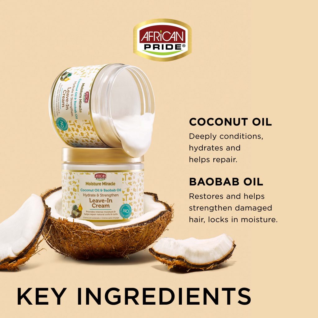 African pride moisture Miracle Coconut Oil & Baobab Oil Leave-In Cream, 15oz