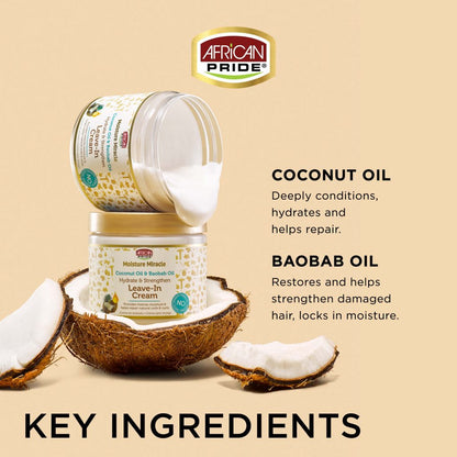 African pride moisture Miracle Coconut Oil & Baobab Oil Leave-In Cream, 15oz