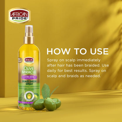 African Pride Braid Sheen Spray. Tension relief & shine
