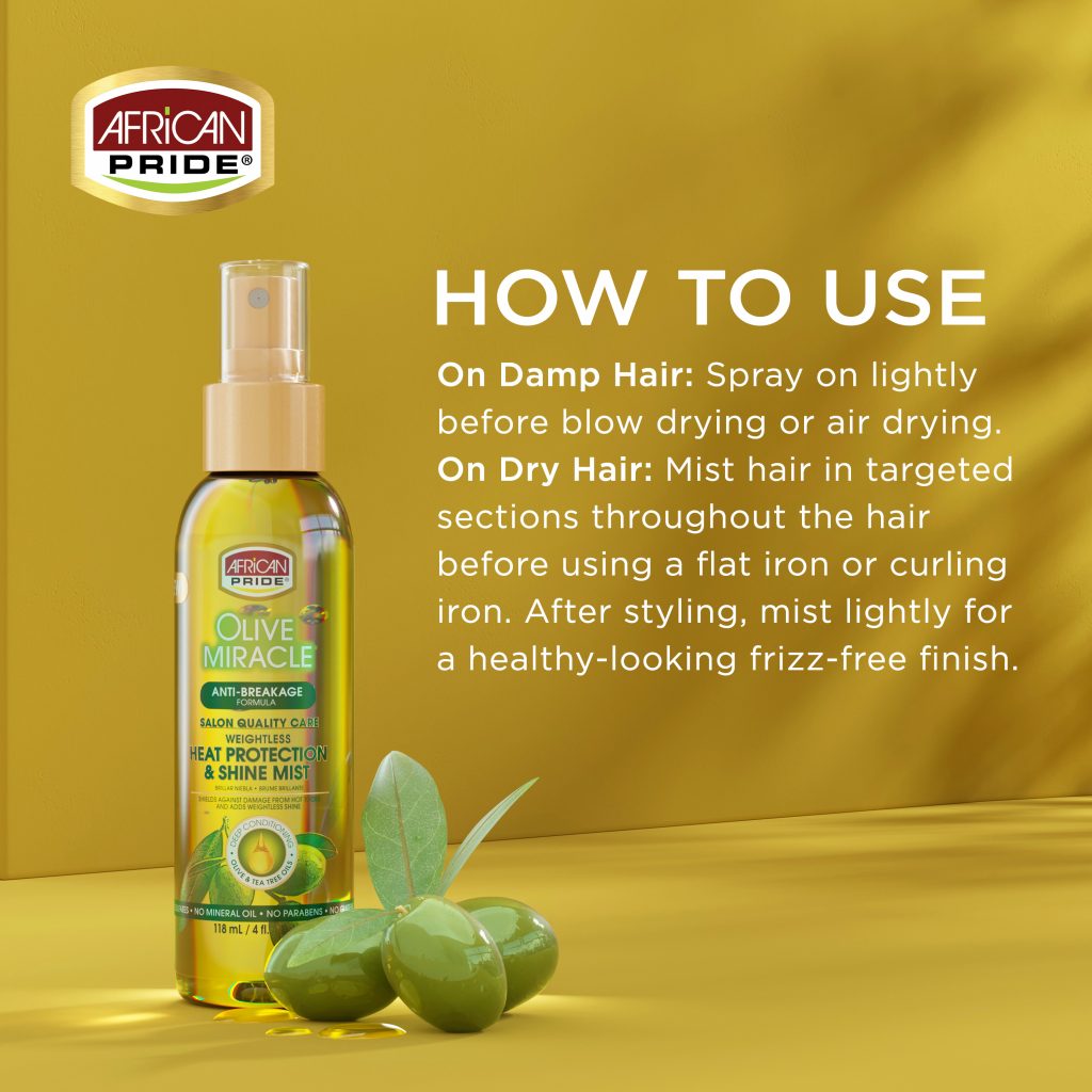 African Pride Olive Miracle Heat protection & shine mist