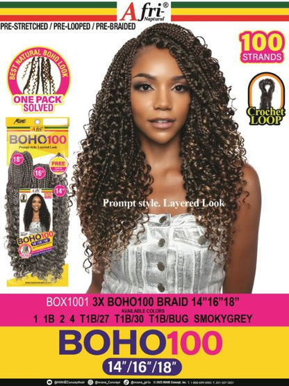 MANE CONCEPT AFRI NAPTURAL CROCHET 3X BOHO 100 BRAID 14"/16/18". BOX1001