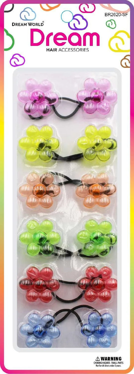 Dream world ponytail holders. 6pcs sunflower.  Assorted. BR2620- SF
