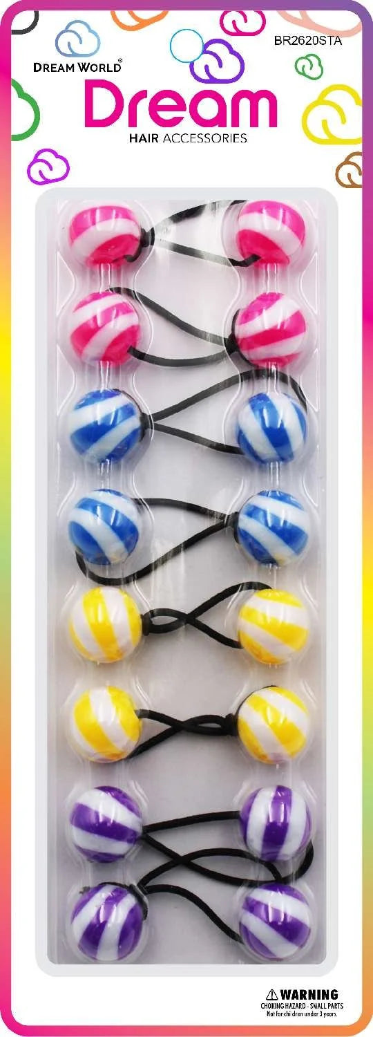 DREAM kids ponytail holders 20mm 8pcs. W/STRIPE. ASSORTED. BR2620STA