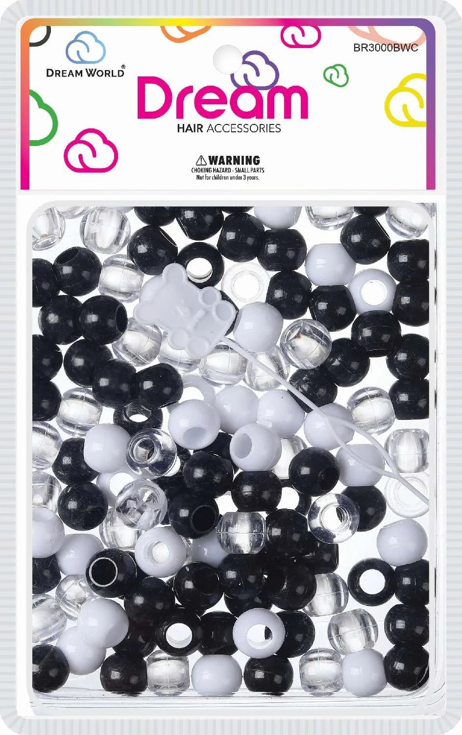 Dream hair beads 14mm 120pc. Black/white/clear. BR3000BWC