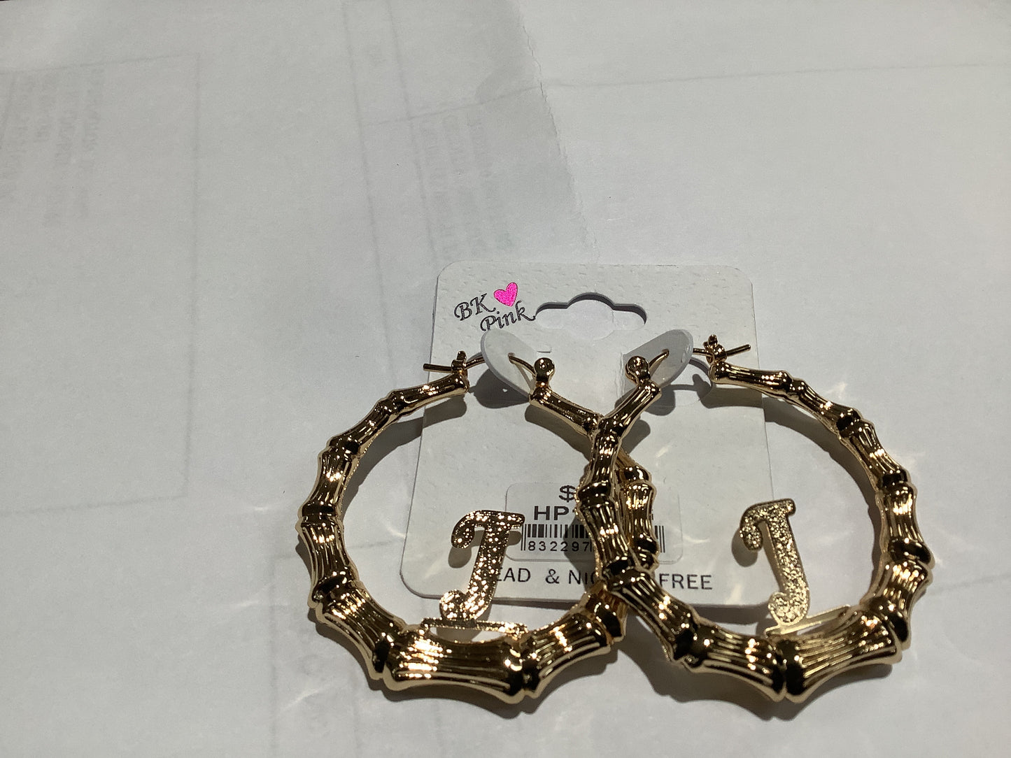 Gold initial bamboo earing-130jg : 40"