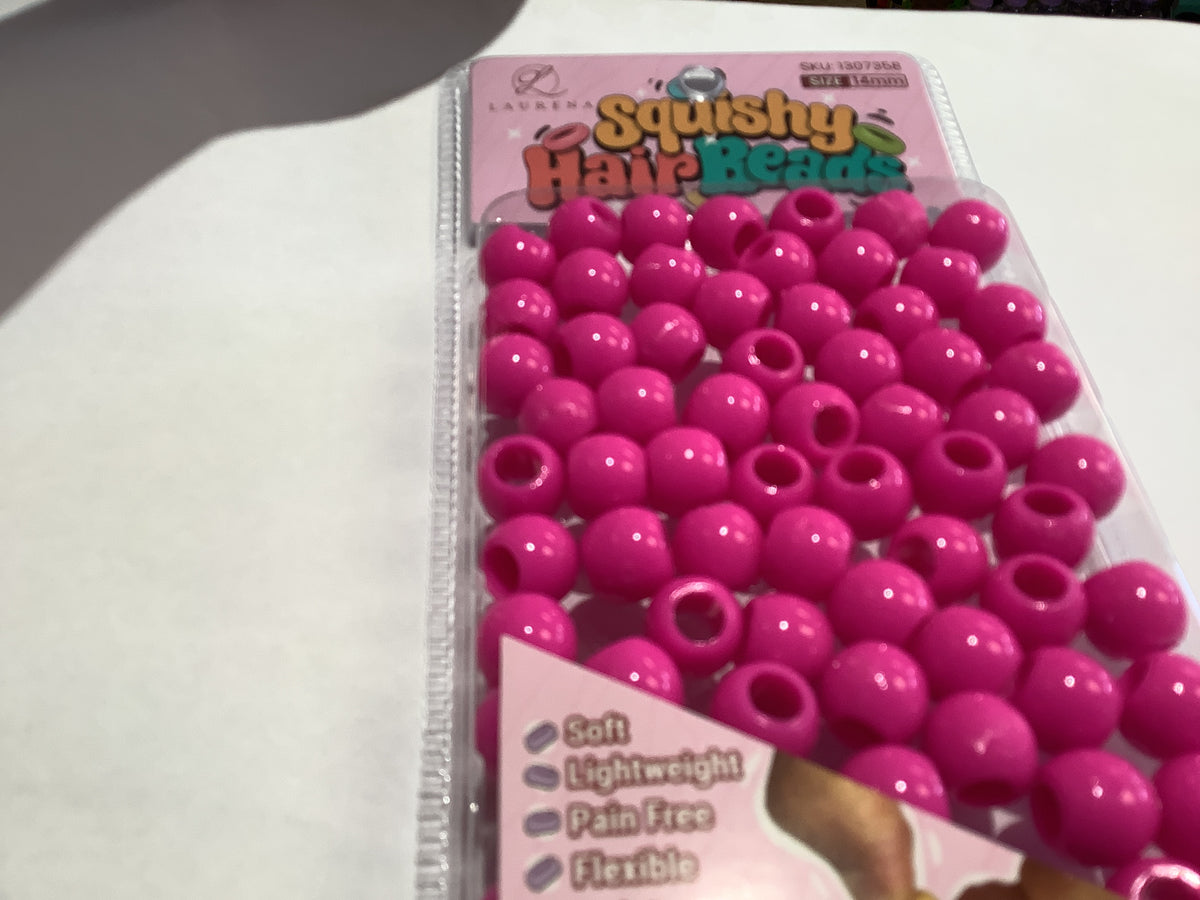 Laurena squishy hair beads. 14mm. Glossy hot pink. 1307358