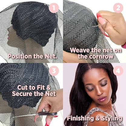 Donna Deluxe Weaving Net 17.5" X 26" Black Weaving Net for Crochet Hairstyles Womens Crochet Cap Womens Weaving Net for Hair Black Wig Cap for Hair, 1PC