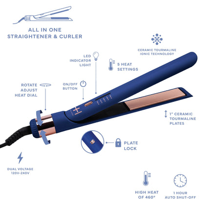 Annie hot & hotter multi styler straightener & curler 1” blue. #5898