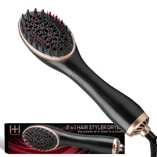 Annie Hot & Hotter 2-in-1 Ceramic Hair Styler & Dryer, 1 Count Heat Brush, Black & Gold. #5906