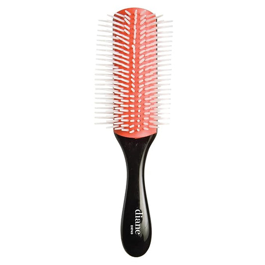 Diane Pro Nylon Pin 9 Row Styling Brush for Detangling, Separating, Shaping, and Defining Wet or Curly Hair, Heat-Resistant, Anti-Static, Black/Red. D9749