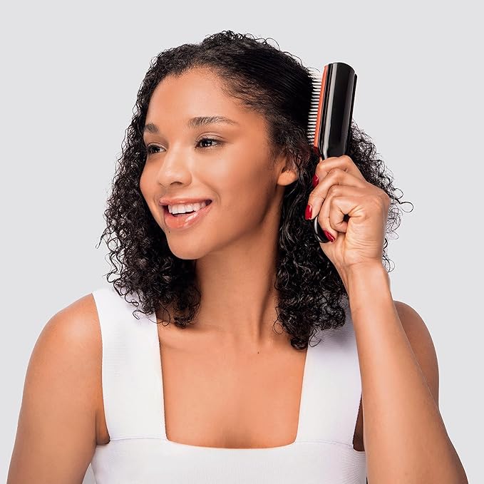 Diane Pro Nylon Pin 9 Row Styling Brush for Detangling, Separating, Shaping, and Defining Wet or Curly Hair, Heat-Resistant, Anti-Static, Black/Red. D9749